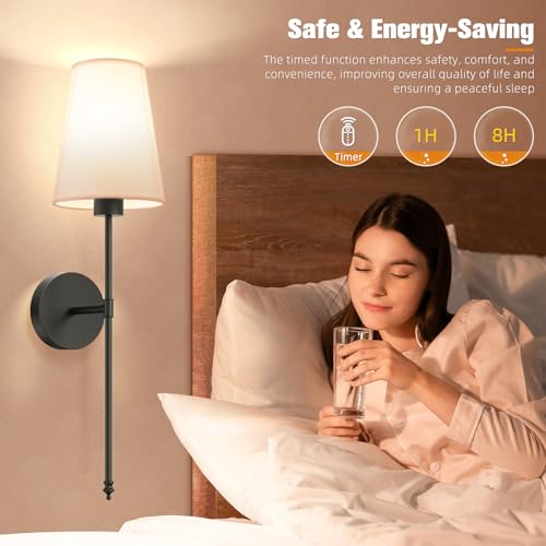 Image of NIORSUN 25.4 inch Battery Operated Wall Sconce Set of 2,Black Rechargeable Wall Lights with 10400mAh Dimmable Detachable Bulbs and Remote,9 Colors Wireless Sconces for Bedroom Living Room Hallway