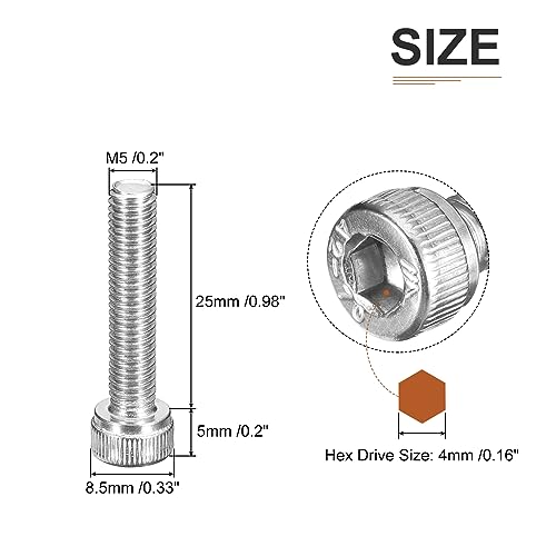 DTGN M5x25mm Socket Head Cap Screws Bolts, 50Pcs 304 Stainless Steel 18-8, Metric Machine Hex Socket Screw, Hex Drive - Image 2