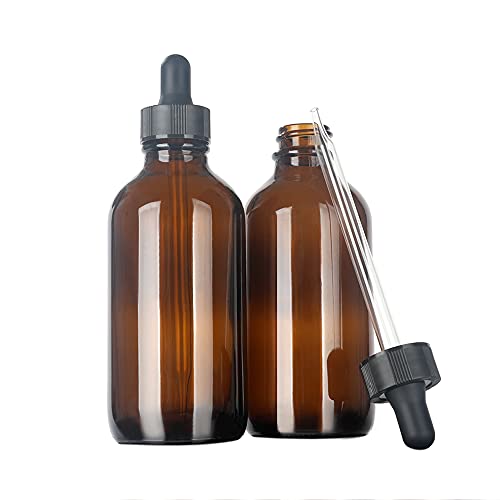 Magic Season Boston Bouteilles Rondes en Verre (Ambré / 120 ml avec Compte-gouttes/Lot de 2)