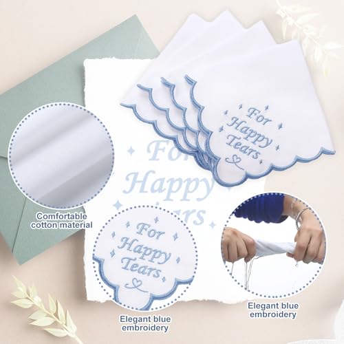 Image of Tioncy 6 Pcs Wedding Handkerchiefs 12 Inch Bride Embroidered Handkerchiefs Something Blue Cotton Hankies Gifts for Wedding