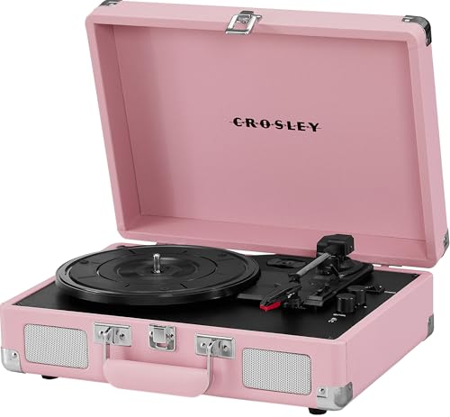 Crosley CR8005E-BH Cruiser Plus Vintage 3-Speed Bluetooth in/Out Suitcase Vinyl Record Player Turntable, Blush