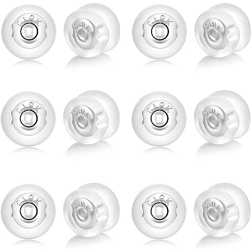FAMIDIQGO Lot de 12 fermoirs de boucles d'oreilles, sûrs, en silicone, pour boucles d'oreilles pendantes, hypoallergéniques, or blanc