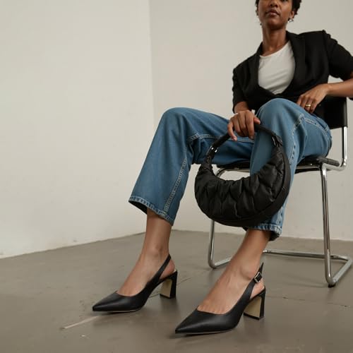 Image of QIY Womens Pumps Chunky Heel Pointed Toe Slingback Heels for Women