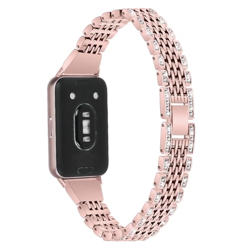 Bracelet Compatible with Samsung Galaxy Fit 3 Watch Band Rhinestone Diamond Bling Adjustable Strap Wristband for Women (Rose Pink)