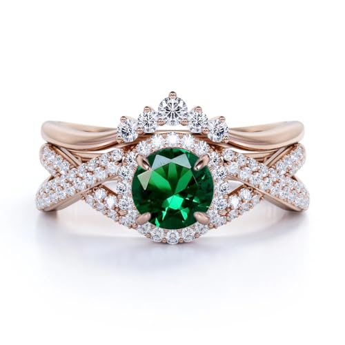 Twisted 1.50 Carat Round Cut Gemstone Wedding Ring Set 10K 14K 18K Gold Platinum Plated Moonstone/Moss Agate/Topaz Gemstone and Moissanite Engagement Ring Sets for Her2