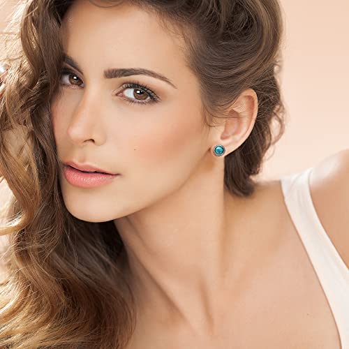 Desnuage Tibetan Turquoise Earrings 8Mm Round 925 Sterling Silver Post Stud Earrings Gemstone Earring Hypoallergenic Handmade Earrings For Women Trendy Fashion thumb #1