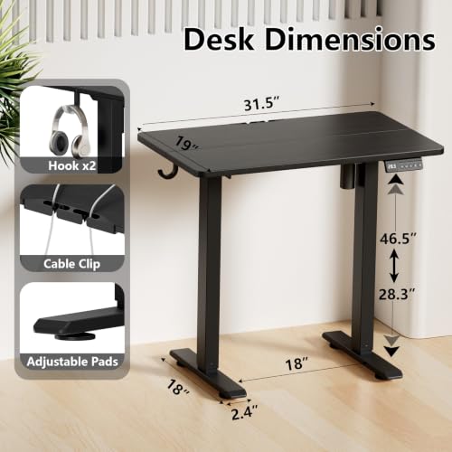 Image of 32x19 inch Electric Standing Desk, Small Desk Adjustable Height Black