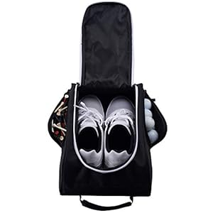 Athletico Golf Shoe Bag – Zippered Shoe Carrier Bags With Ventilation & Outside Pocket for Socks, Tees, etc. Perfect Storage (Black)