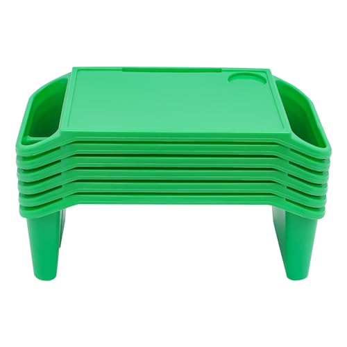 6Pcs Lap Desk Tray Plastic Activity Table for Eating Classroom Portable Snack Lap Bed Table Stackable Lap Desk Tray Breakfast Lap Storage Trays with Side Pockets & Slots, Green