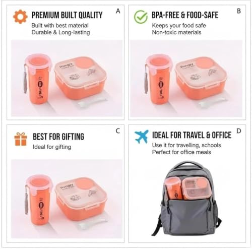 Image of Lunch Box with Water Bottle Set for Kids & Adults | BPA-Free Leakproof Food Storage Container with 3 Compartments & Matching Water Bottle