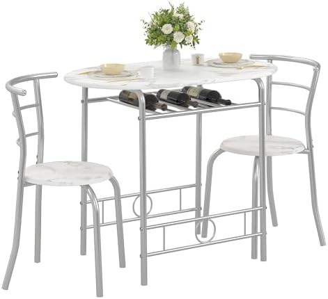 VECELO 3-Piece Dining Table Set for Kitchen Breakfast Nook, Faux ...