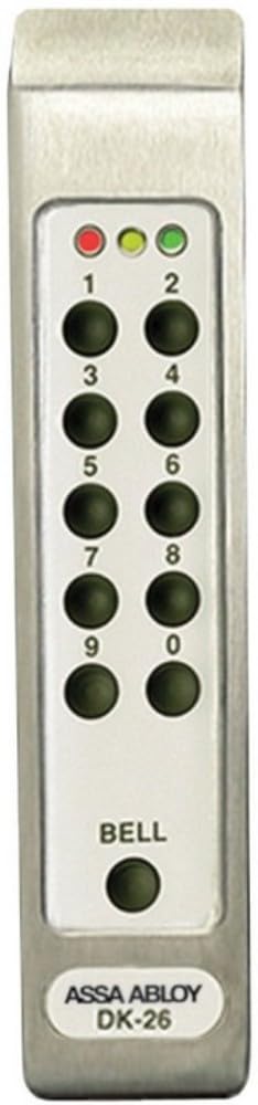 Securitron DK-26SS Digital Keypad System, Satin Stainless, Narrow Mullion-Mount, Audible Keystroke Echo, 59 Users with Multiple Entry Codes, Indoor or Outdoor, 5A DPDT Relay, 12/24 VAC/DC Input