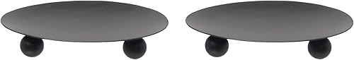 Hosley Juego de 2 platos portavelas de hierro negro, bandejas redondas decorativas de 4 pulgadas para velas de pilar, ideal para bodas, ocasiones
