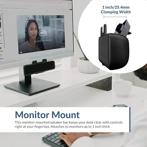 Image of Cyber Acoustics CA-2890 USB Speaker Bar - USB Powered Stereo Desktop Computer Speakers for PC, Clip-On Monitor Mount Design, On-Speaker Controls