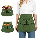 YTACREA Tablier de Jardinage en Tissu Oxford 600D Imperméable, Tablier de Récolte avec Poches pour Hommes et Femmes, Tour de Taille Réglable de 70 à 120 cm pour Potager, Cueillette de Fruits, Vert