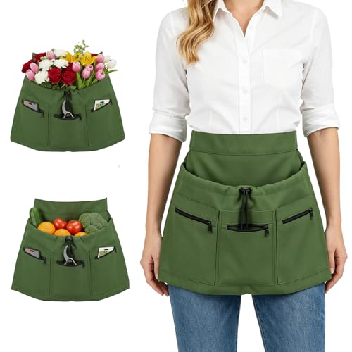 YTACREA Tablier de Jardinage en Tissu Oxford 600D Imperméable,Tablier de Récolte avec Poches pour H… – Vignette