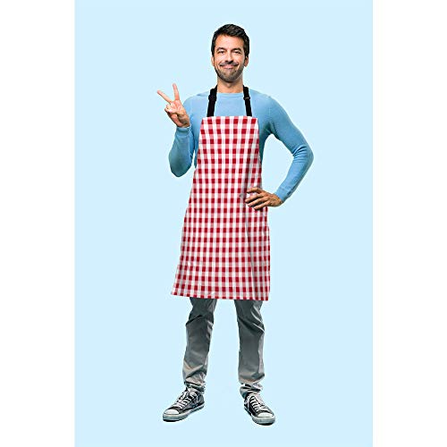 Beabes GVJ-APRON-MA003 Gingham Red White Checked Tartan Chef Apron 27 X 31 Inch Abstract Lattice Criss-Crossed Non-Pilling Bib Apron thumb #2