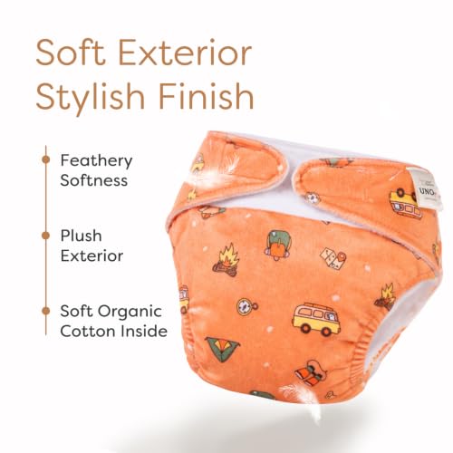 Image of SuperBottoms UNO Luxe Cloth Diaper with Velcro Closure & DryFeel magic Pad + Booster Pad | For Babies 3M-3Y | Reusable Washable Cloth Diaper