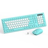Wireless Keyboard and Mouse Combo, Full-Sized Quiet Wireless Keyboard and Adjustable DPI Mouse, 2.4GHz USB Receiver, Keyboard and Mouse for PC, Windows, Desktop, Laptop (Tiffany Blue and White-B)
