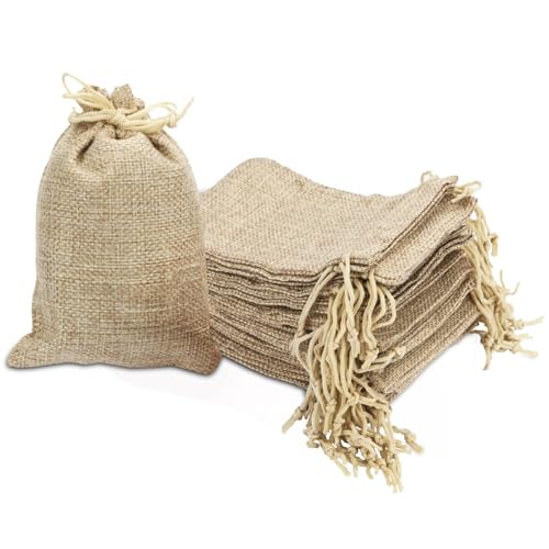 Pochon Tissu 7x9cm Sac en Toile de Jute 30 Pièces Pochon Dragees avec Cordon Sac Toile de Jute Réutilisable Idéal pour Rangement Bijoux Sachet Mariage DIY...