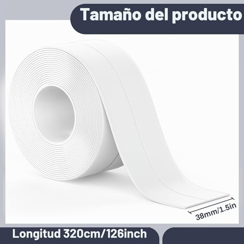 Miniatura 2 de 2 Rollos Cinta Baño Selladora, Blanco Cinta De Sellado Impermeable Autoadhesivas, Para Coche,Bañera,Puerta,Ventana,Fregadero De Cocina 3.8cmx3.2m
