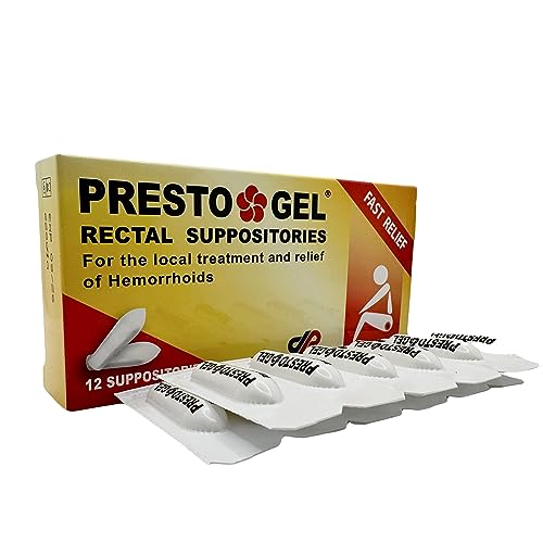 Presto Gel - Natural Hemorrhoid Rectal Suppositories - Rapid Hemorrhoid Treatment and Relief from Itching, Swelling, Burning and Discomfort - Pack of 12