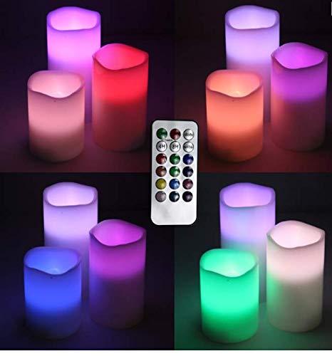 Bluedot Trading Ivory Flameless Battery-Operated Pillar Candles With Flickering Flame And Timer Feature With Remote Control For Use In A Centerpiece, Or On A Mantle, Multicolor, Set Of 3 #TOP4