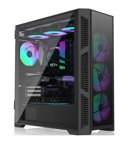 RAIJINTEK PONOS Ultra MS4 E-ATX Mid Tower PC Case, Opening Tempered Glass Side Panel, Pre-Install 4 ARGB Fans, Mesh Front Panel, Black (0R20B00226)