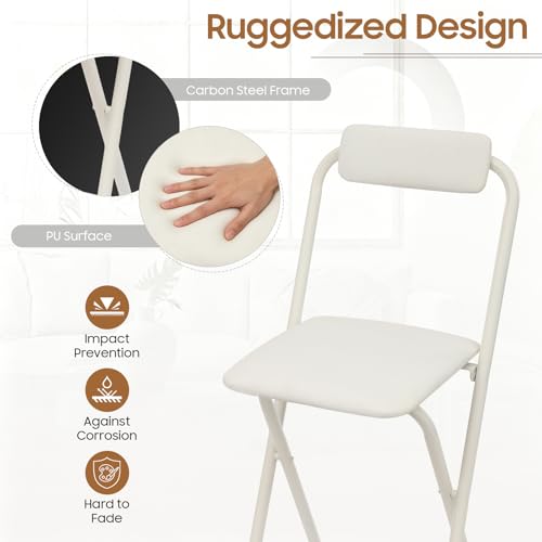 Image of 1Pcs Folding Bar Stool with Backrest, 30 Inch Tall Foldable Stool Chair Metal Frame Portable Chairs Portable Bar Chair Collapsible Stools Barstools w /Leather Padded for Kitchen Shop Cafe (White2)