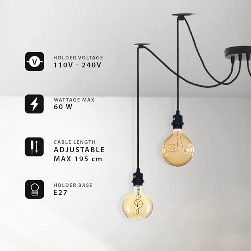 LEDSone 4 Way Spider Pendant Light Fitting, Modern E27 Lamp Holder 195cm Adjustable Ceiling Hanging Lighting for Kitchen Bedroom Living Room Restaurant Cafe (4 Head Without Bulb) - Image 4