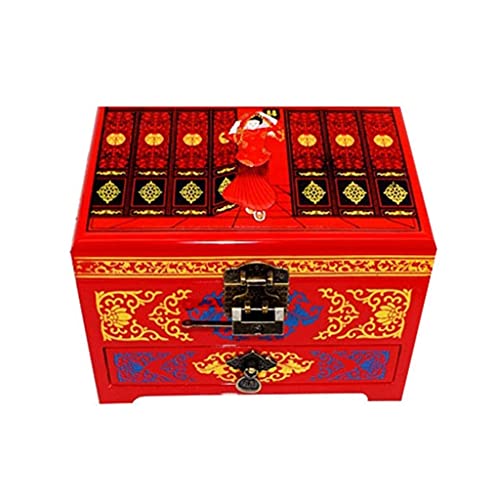 Boîte à bijoux rouge en bois style rétro chinois pour sublimer la décoration de votre chambre