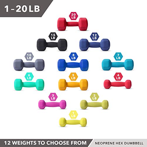 Neoprene Dumbbell Pairs by Day 1 Fitness – 10 Pounds - Non-Slip, Hexagon Shape, Color Coded, Easy To Read Hand Weights for Muscle Toning, Strength Building, Weight Loss