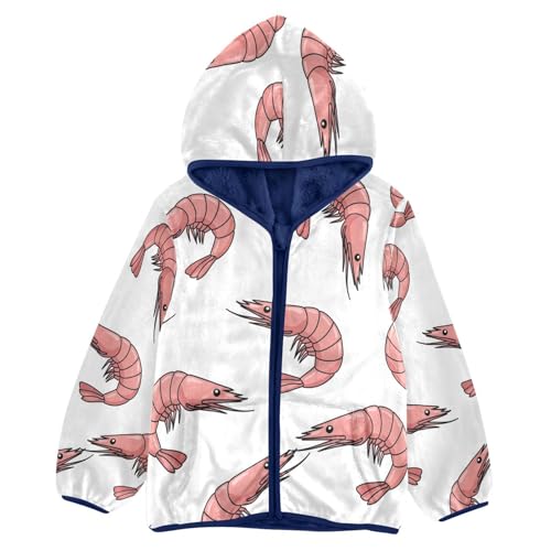 Shrimp Pattern Print Design Toddler Fleece Jacket Girl Boys Hooded Fleece Jacket Coat Warm Outwear Zip-up 3-10T