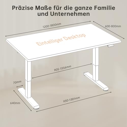 Devoko Höhenverstellbarer Schreibtisch mit 2 Motoren，25mm Einteilige Tischplatte, 160x80 cm Mobiler Elektrisch Computertisch mit Kabel… – Ansicht 7