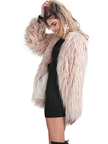 Simplee Apparel Women's Long Sleeve Fluffy Faux Fur Warm Coat, Beige, 1/7, X-Large #TOP1