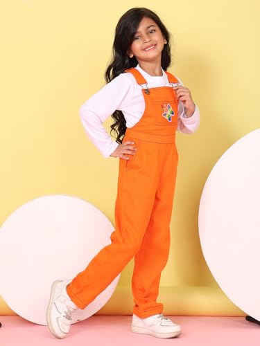 Image of superminis Girls Twill Dungaree with Full Sleeve T-Shirt Set Casual For Kids