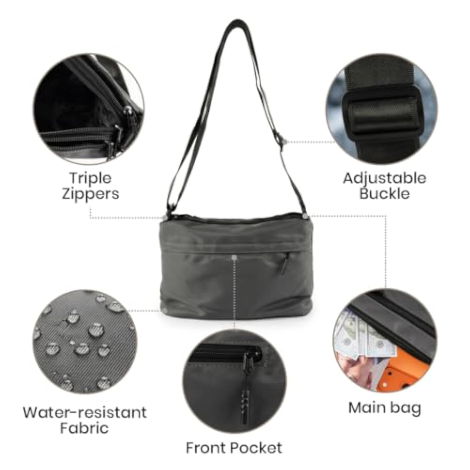 Men's Grey Nylon Side Bag with 130cm Strap