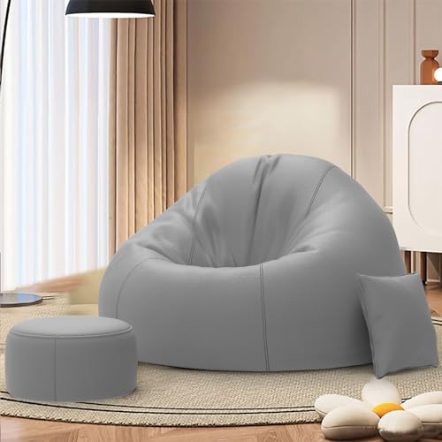 Image of Biggie Bean Bag with Beans Filled 5XL Bean Bag Sofa with Free Cushion and Footrest - Official : ComfortCraze Combo (Matching Color : Regular, Light-Grey)