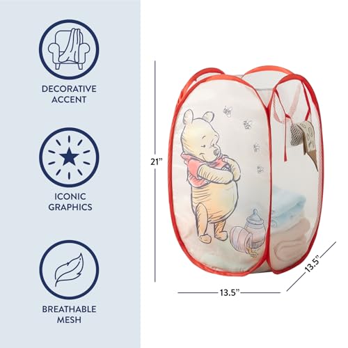 Image of Disney Winnie the Pooh Pop Up Hamper - Collapsible Laundry Basket with Durable Carry Handles - 21'' x 13.5'' - Lightweight Storage Bin for Nursery, Bedroom & Toys