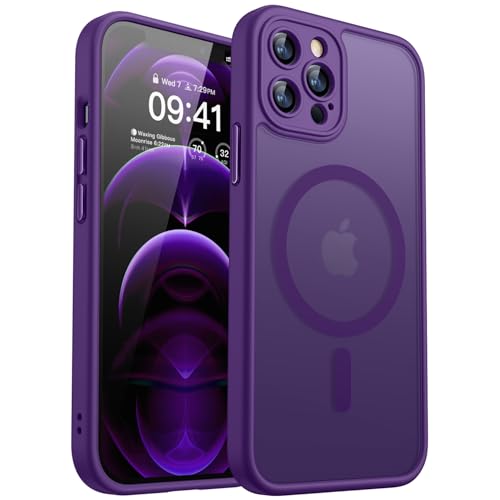 CANSHN iPhone 12 Pro Max 用 ケース Magsafe対応 カメラ周辺保護 ワイヤレス充電 あいふおん 12 Pro Max 用 ケース 耐衝撃 エアガードコーナー 傷つき防止 指紋防止 リング マグネット搭載 半透明マット仕上げ アイフォン 12 Pro Max 用 カバー- ディープパープル