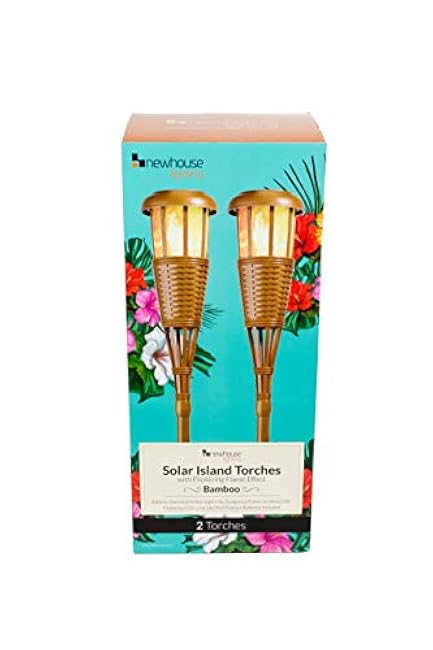 Newhouse Lighting FLTORCH2 LED Island Torch Solar-Powered Flickering Dancing Flame Effect, Waterproof Outdoor Landscape Lighting, Bamboo Finish, 2-Pack