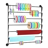 Ribbon Organizer, Wall Mounted Ribbon Holder Storage Rack with Activity Hooks, 7 Tier Metal Wrapping Paper Storage for Craft Room, Flower Shop, Cake Shop, Gift Wrapping Paper, Mesh Ribbon, Washi Tape