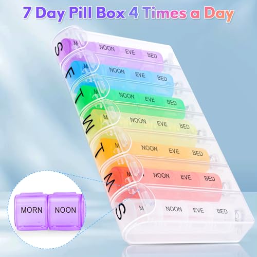 Alyvisun Wekelijkse Pillen Organizer, Pillendoosjes 7 daagse Draagbare Pillendoos, 4 keer Wekelijkse Pillendoosjes, Dagelijkse Pillenorganisator met 28 vakken voor Outdoor Reizen Kamperen - Afbeelding 3