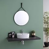 Kiamami Valentina - Specchio Bagno Design Rotondo | Cornice con Laccio in Pelle Nera | Diametro 60 cm, Altezza Totale 90 cm | Accessori Bagno di Design, Pelle