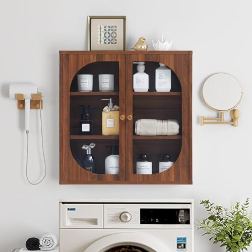 Bathroom Wall Cabinet, Wooden Organizers and Storage with Acrylic Door and Adjustable Shelf, Over The Toilet Storage Medicine Cabinets Wall Mounted for Bathroom (Walnut) - Image 5