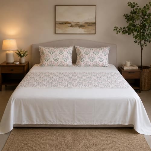 Image of Linen Home Cotton Percale Flat Bedsheet Set Queen Size Sequence Pink