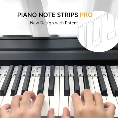 Image of Piano Note Strips Pro, Thickened Anti-Stuck, Fit 88 /61 Key Piano Keyboard, Design for Beginner Learning (Classic Black Pro)