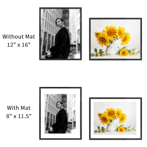 puthiac 12x16 Black Oak Wood Picture Frame - Minimalist 12x16 Poster Frame, 12"x16" Picture Frame Wood, Natural Solid Wooden Picture Frames for Wall Art Photo and Prints (3 Pack, Black)