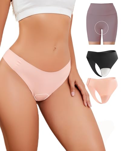 Seamless Workout Thongs for Women - No Show Womens Underwear with Wide Gusset Invisible Panties Nude&Black 2 Pack
