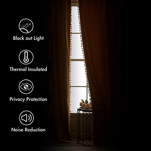 Miulee Mustard Yellow Pom Pom Velvet Curtains For Fall Bedroom/Living Room Darkening Thermal Insulating 96 Inches Long Blackout Curtains With Rod Pocket For Kid Room/Nursery/Home Theater Set Of 2 #TOP4